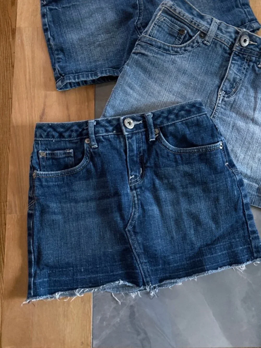size 10 R regular girls Justice denim mini skirt/skort lot of 3 (2 lined w/short